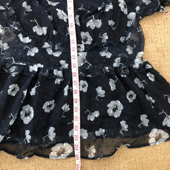 POL Floral Print Short Sleeve Navy Top - S - Picture 7 of 10